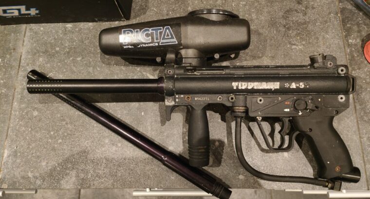 Tippmann A-5 mit Hopper und langem Lauf