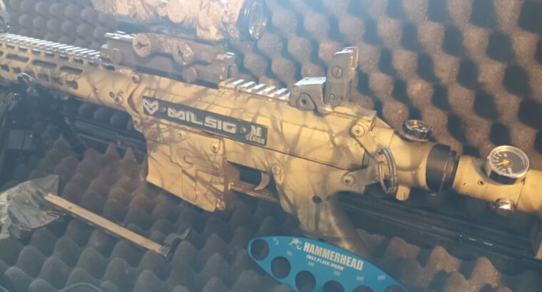 Teilauflösung Paintball Marker Sammlung | MilSig M Serie als Sniper in Tarnfarbe