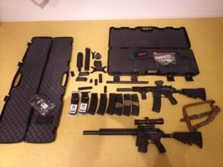 Magfed Ultimate Set: 1x Glock17 First Edition und 2x Firststrike T15 (DMR-/Sniper-Umbau mit Supremacy-Scope und CQB-Umbau mit Holosun Red-Dot), jede Menge Zubehör