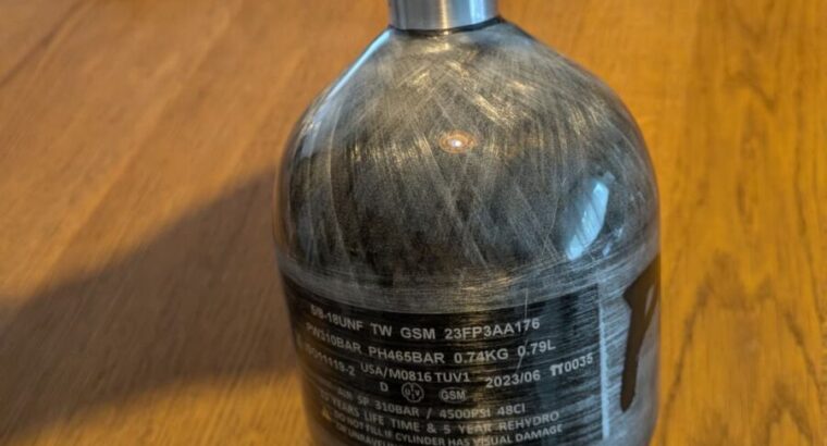 PowAir CARBON Series 0,8L / 48ci Paintball HP Flasche 300 Bar + Regulator